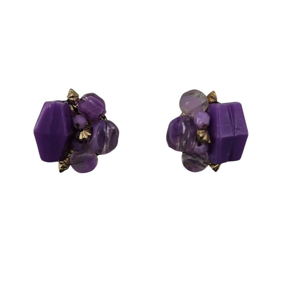 Vintage Purple Cluster Clip-On Earrings